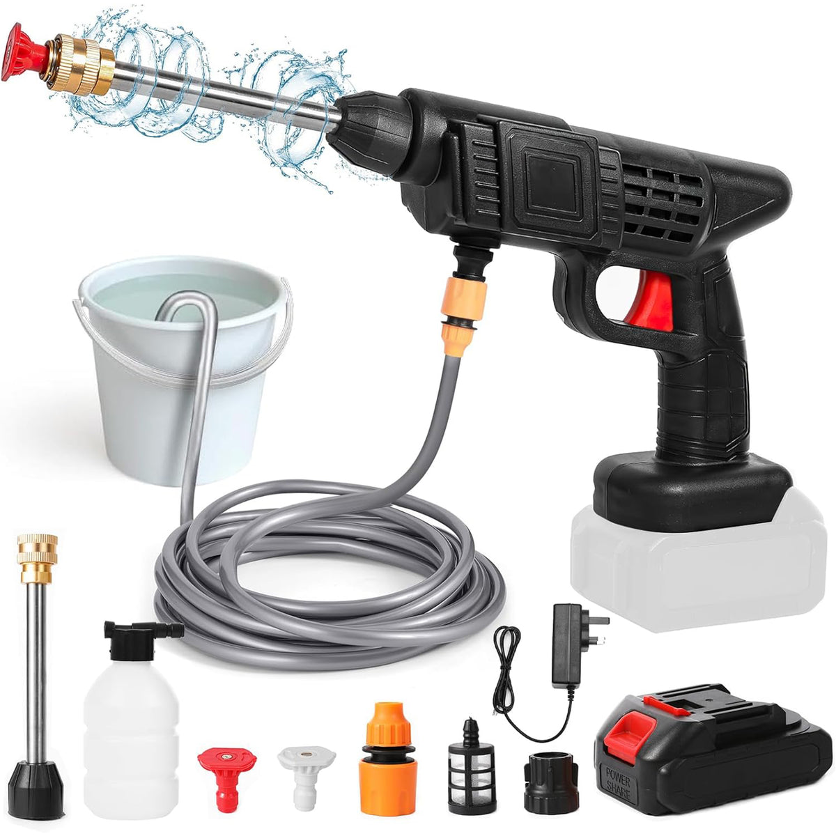 Pistola De Alta Presión 21V,También Compatible Con 48V Y 98V- 430 Psi, Batería 15,000 Mah, Inalámbrica Y Recargable | Calidad Profesional