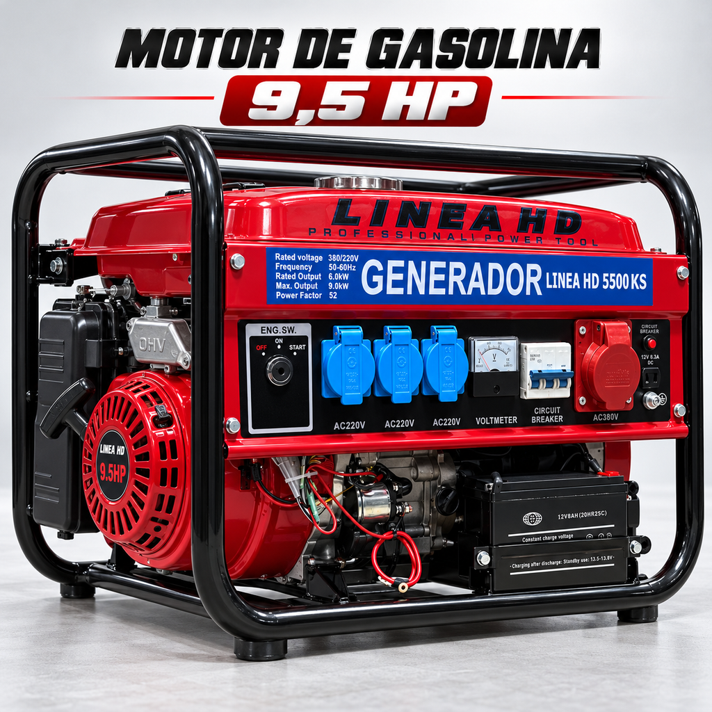 Generador de Gasolina LINEA HD 9500W | Arranque Eléctrico con Llave y Batería