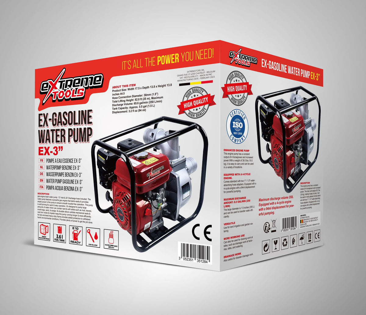 Bomba De Agua A Gasolina  De 3 Pulgadas  6.5Hp 4.8Kw De Potencia Motor De 4 Tiempos | Calidad Profesional